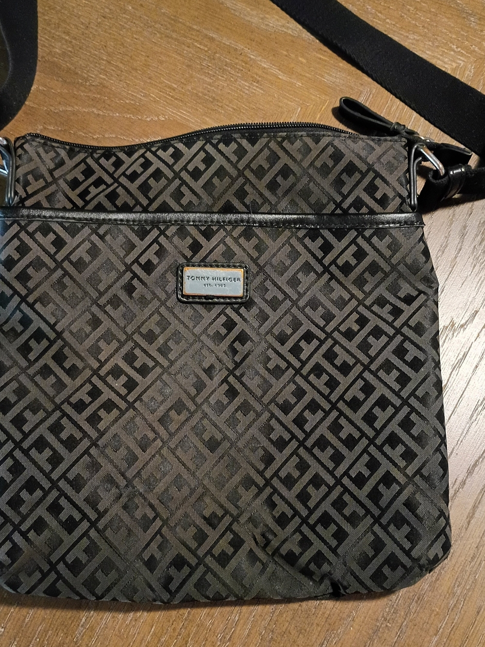 Tommy Hilfiger Black Monogram Messenger Bag for Men